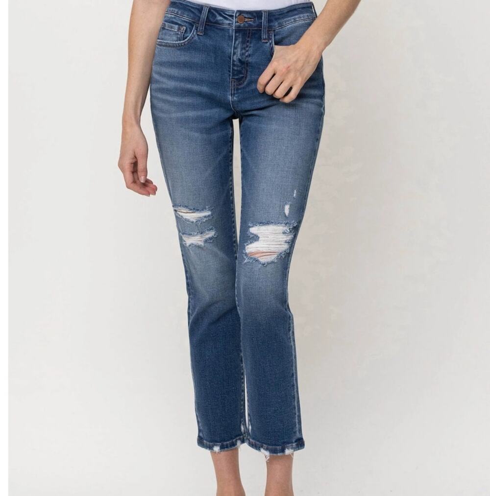 Flying Monkey High Rise Distressed Boyfriend Straight Jean